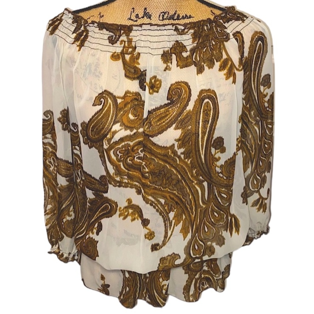 INC International Concepts Sheer Brown & White Paisley Top in a size 6.